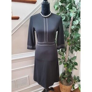Homeyee Women's Black Cotton Round Neck Long Sleeve Knee Length Dress Size Small